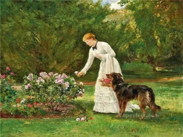 Animal Painting - recogiendo flores perro Heywood Hardy